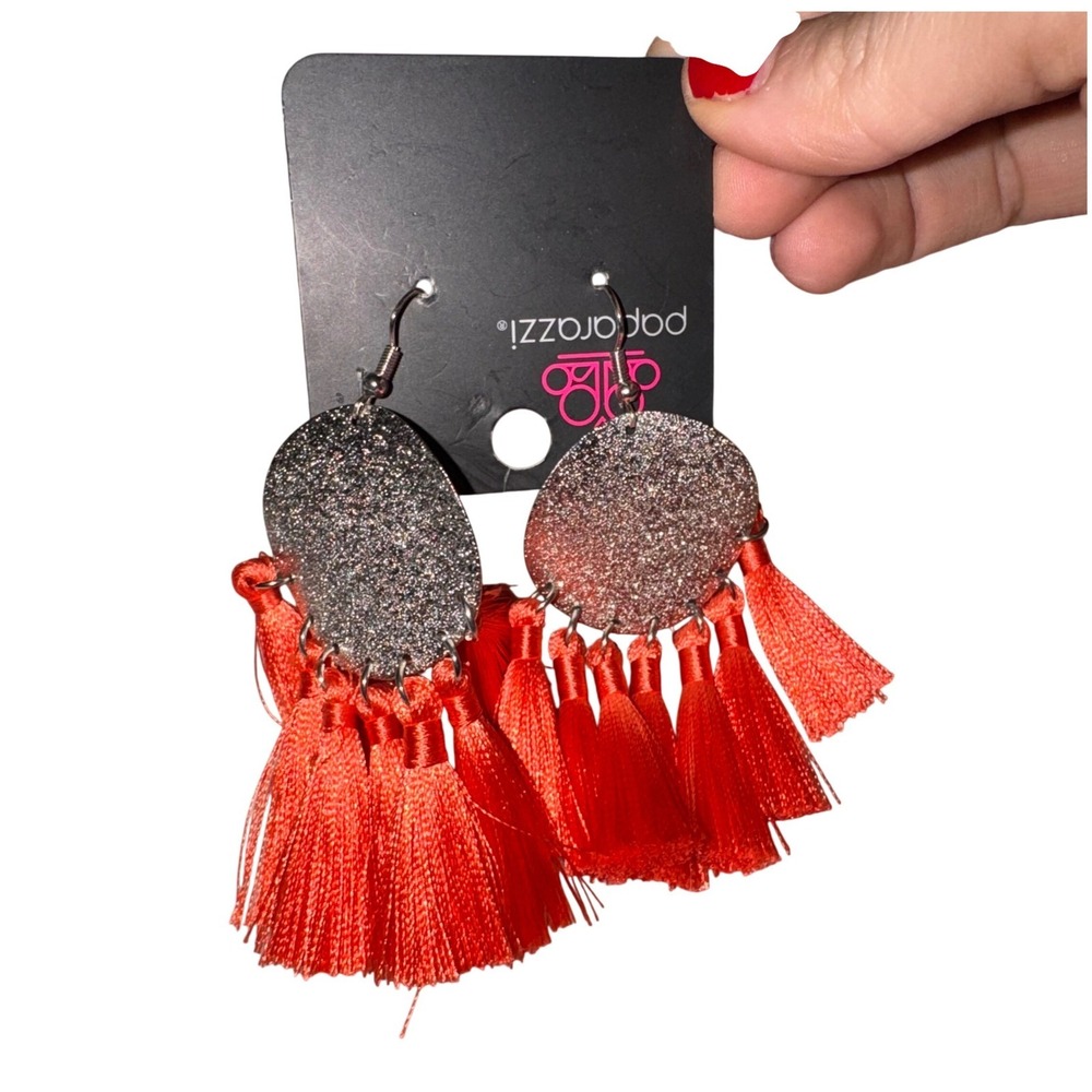 NWT Paparazzi Tassel Silver Glitter Statement Drop Earrings New